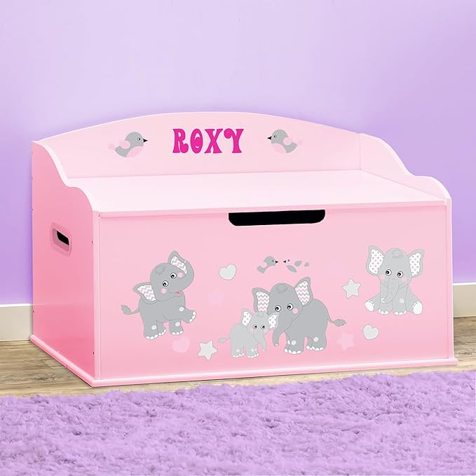 DIBSIES Personalized Creative Wonders Toy Box, Pink Elephants, 30 x 19.25 x 18 inches, Soft-Close Lid (Pink)