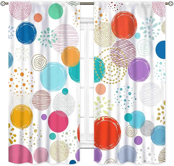 Colorful Curtains for Girls Bedroom, Watercolor Rainbow Cartoon Abstract Circle Polka Dots Splashes Cute Window Drapery for Kids Boys Girls Classroom Living Room Nursery Bathroom, 63"x63" Inch