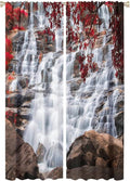 Waterfall Blackout Windows Curtains, Waterfall Red Forest Pattern Nature View Curtains, for Living Room Bedroom 52x84in 2 Panels