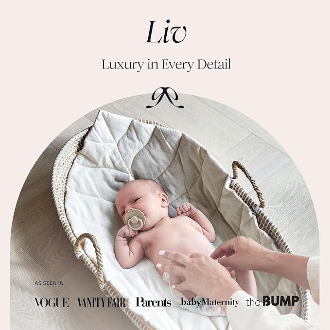 BEBE BASK Premium Baby Changing Basket - Artisan-Crafted Seagrass - Rope Handles - Changing Basket for Baby Dresser - All Accessories Included - Complete Set for Nursery (Natural)