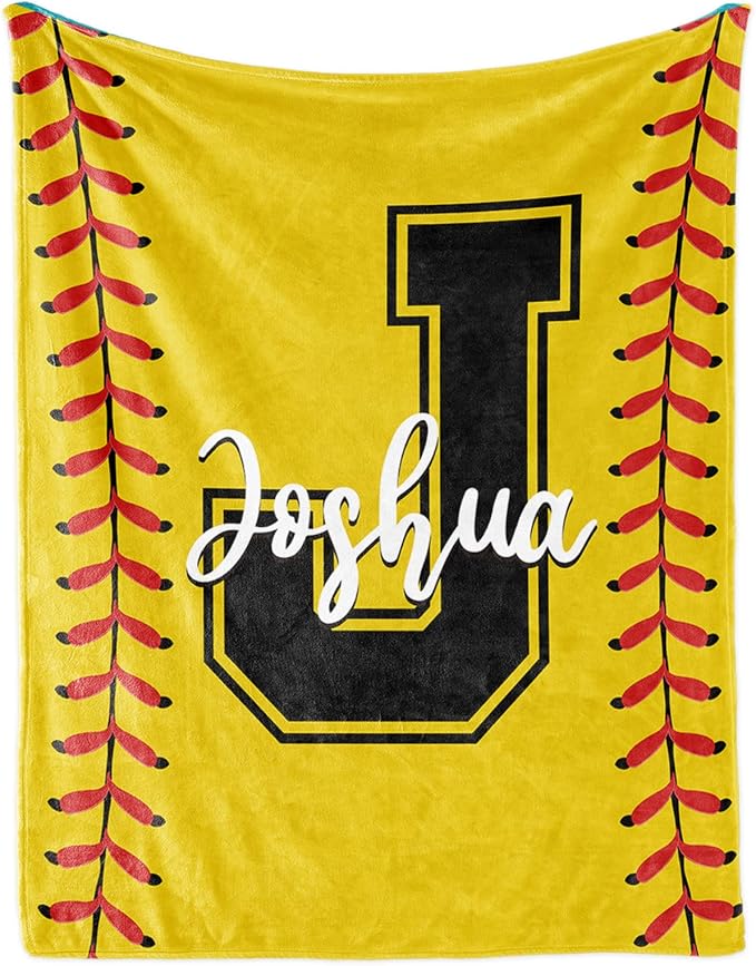 Personalized Softball Kids Blanket with Name and Number - Custom Sport Bed Blankets Gift for 0-3 Months Baby Essential and Warm 30x40inch
