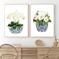 White Orchid & Magnolia Watercolor Art Canvas Blue And White Chinoiserie Wall Art Print Oriental Vase Blue White Willow Style Porcelain Flower Jar Picture Poster Decor Unframed (12x16Inch Unframed)