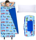 Wildkin Kids Original Nap Mat – Cozy Kids Sleep Mat with Pillow, Ideal for School & Travel - Trains, Planes, and Trucks