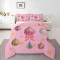 Erosebridal Merry Christmas Full Bedding Sets Xmas Tree Comforter Sets Kids Snowflake Happy New Year Down Comforter for Boys Girls Pink Bownot Decor Bed Set