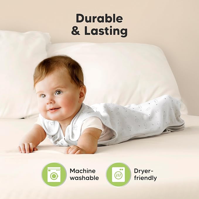 2-Pack Organic Baby Sleep Sacks, 100% Cotton - Soft & Breathable 0.5TOG Baby Wearable Blanket, Toddler Sleeping Sack 6-18 months, Easy to Wear Transitional Swaddles for Newborns, Infants (Bunnies, M)