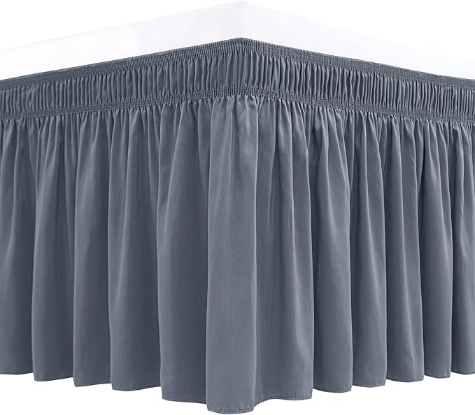Biscaynebay Wrap Around Bed Skirts for King & Cal King Beds 15" Drop, Dark Grey Adjustable Elastic Dust Ruffles Easy Fit Wrinkle & Fade Resistant Silky Luxurious Fabric Machine Washable