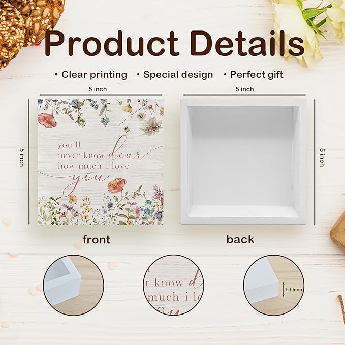 Wildflower Nursery Decor Wooden Sign Desk Decor, Boho Floral Nursery Decorative for Baby Girl Room, You'll Never Know Dear How Much I Love You Sign Shelf Desk Decorative 5x5 Inch