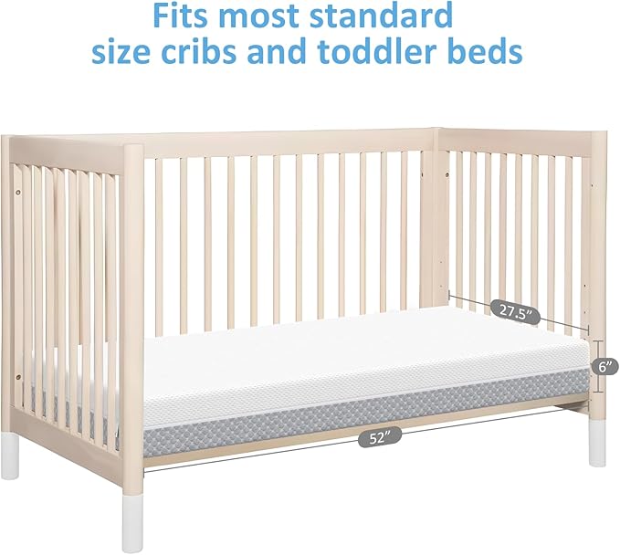 Crib Mattress, Dual Sided Comfort Memory Foam Toddler Bed Mattress, Triple-Layer Breathable Premium Baby Mattress for Infant and Toddler w/Removable Outer Cover - White&Grey