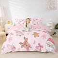 Kids Pink Christmas Bedding Set Full Size Merry Christmas Snowman Duvet Cover for Boys Girls Teens Bedroom Decor Santa Claus Comforter Cover Soft Microfiber Xmas Tree Deer with 2 Pillow Case
