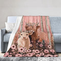 Highland Cow Blanket Pink Forest Cattle Daisy Decor Throw Blanket Super Soft Flannel Lightweight Fluffy Plush Fuzzy Fleece Blanket Gifts for Girl Woman Boys Kids Adults Man for Bed Sofa 60"X80"