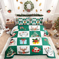 Erosebridal Merry Christmas Quilt Twin Size for Kids Teens Santa Claus Xmas Tree Bedding Set Cartoon Deer Snowman Comforter Set with 1 Pillow Case