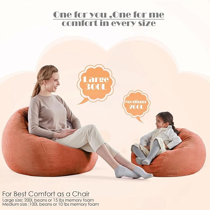 Nobildonna Bean Bag Chair Cover (No Filler) for Kids and Adults,Beanbag Stuffed Animal Storage Without Filling Plush Toys Holder and Organizer Soft Premium Corduroy 200L