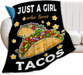 Tijuboni Tacos Throw Blanket Just A Girl Who Loves Tacos Gifts for Girls Boys Women Men Kids Adults Soft Flannel Fleece Blanket for Couch Sofa Bed Home Decor 50"x60"