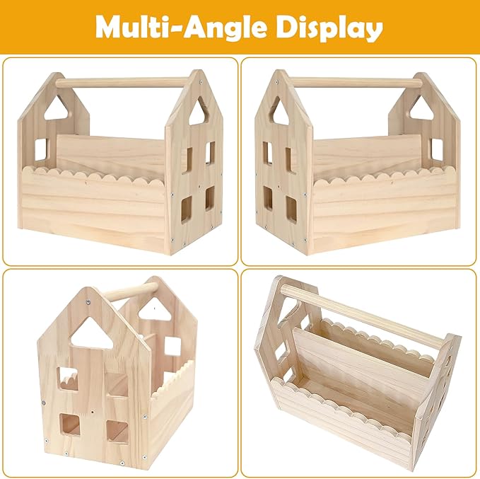 Double-Sided Montessori Scalloped Bookshelf for 1-5 Years, Nursery Cute Storage for Books, House Shape Wooden Nursery Small Bookshelf, Room Furniture, Baby Bookcase 12 * 11.6 * 7.9"