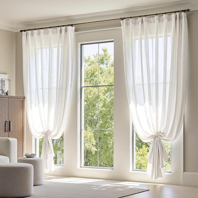 jinchan Linen Blend Curtain 84 inch Length 1 Panel for Sliding Door, Light Filtering 100 inch Extra Wide Living Room Drape with Rod Pocket Back Tab(100W x 84L, Off White)