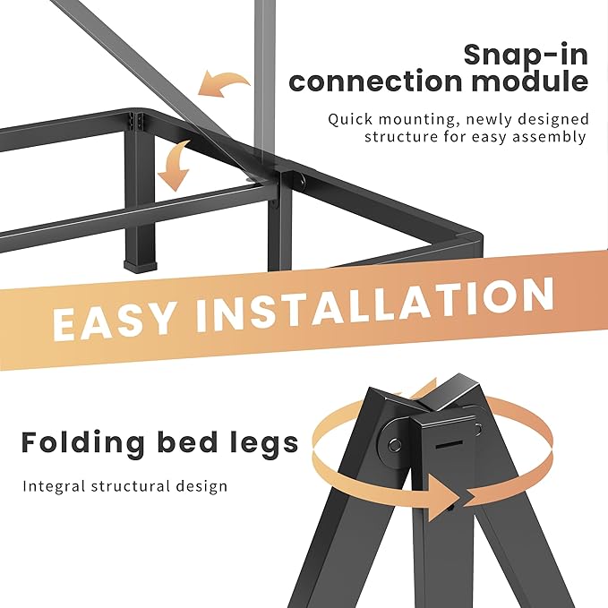 16 Inch Twin Heavy Duty 3500 lbs Bed Frame with Round-Corner Legs & Anti-Squeak Design – Quick Assembly Metal Platform, No Box Spring Needed