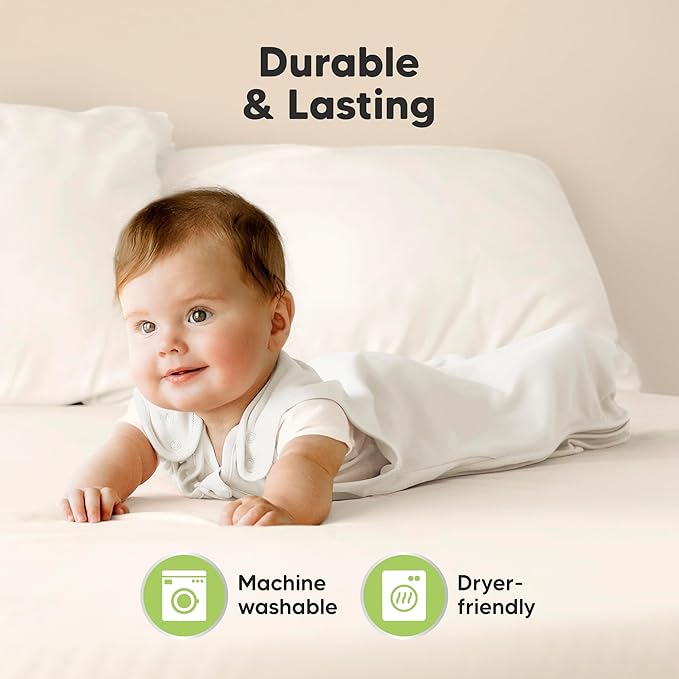2-Pack Organic Baby Sleep Sacks, 100% Cotton - Soft & Breathable 0.5TOG Baby Wearable Blanket,Toddler Sleeping Sack 6-18 months, Easy to Wear Transitional Swaddles for Newborns,Infants (Soft White, M)