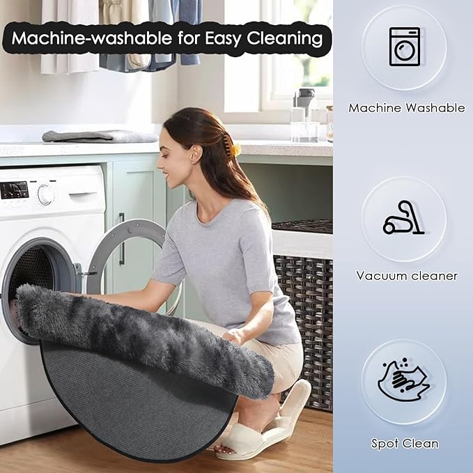 Amdrebio Tie-Dyed Dark Grey Round Area Rugs for Living Room, 6x6 Rug, Soft Thick Large Circle Rug for Bedroom, Big Shag Fluffy Fuzzy Carpet for Mens Boys Kids Room, Modern Cool Floor Circular Rug