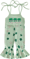 Toddler Baby Girl Valentines Day Outfit Love Sleeveless Tie-up Suspender Romper Bell Bottom Pants Spring Jumpsuit