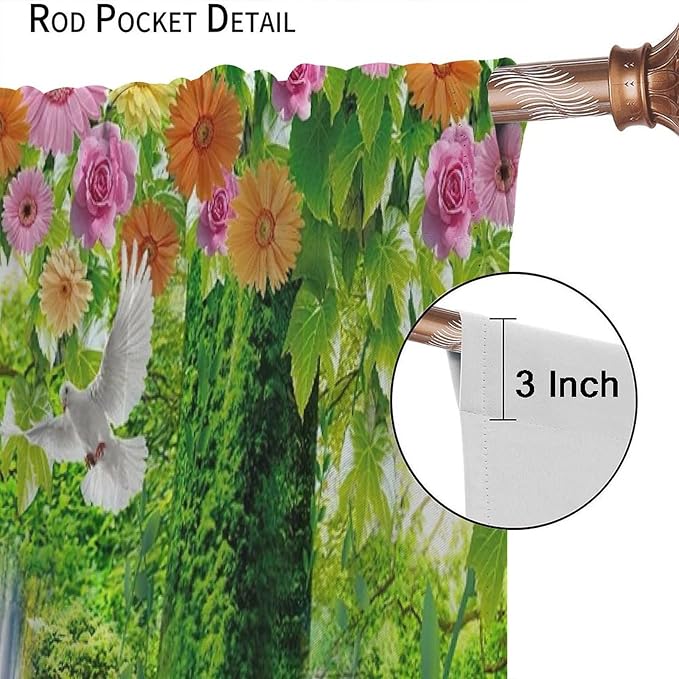 Jungle Nature Blackout Window Curtains, Trees Scenic Waterfall and River Spring Pattern Print Window Drapes, for Living Room Bedroom 55x63in 2 Panels