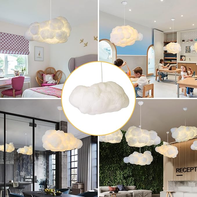 Funteam Modern Floating White Cloud Pendant Hanging Light Nordic Cotton Ceiling Light Fixture Girls Children's Living Room Bedroom Hotel Lobby Restaurant Clothing Store Chandelier (15.7Inch)