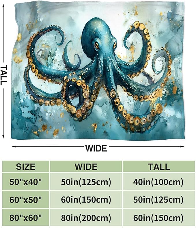 Tijuboni Octopus Throw Blanket Ocean Gifts for Girls Boys Women Men Kids Adults Soft Flannel Fleece Blanket for Couch Sofa Bed Home Decor 40"x50"