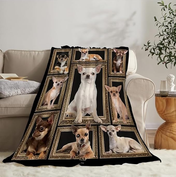 Cute Chihuahua Blanket for Girls Boys Funny Dog Throw Blankets Soft Cozy Warm Fuzzy Fleece Pet Bedding Flannel Throws Stuffed Animal Gifts for Chihuahua Lovers Kids Men Women Bedroom Decor 50"x40"