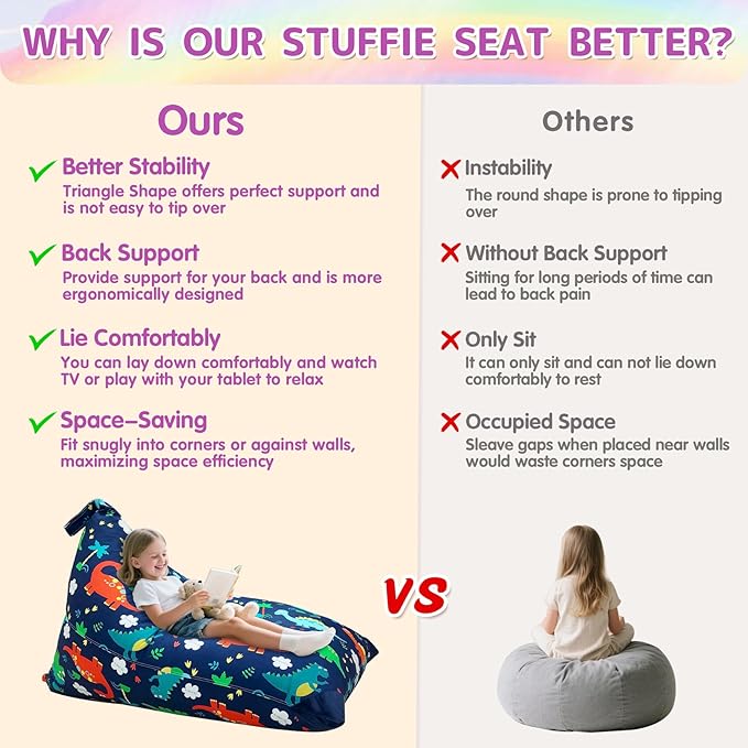 Jorbest Stuffed Animal Storage Bean Bag Chair Cover for Kids Adults, Dinosaur Stuffed Animal Bean Bag Storage, Dinosaur Storage Bag - Cover ONLY(200 L/52 Gal)