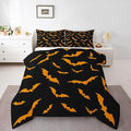 Erosebridal Bat Quilt Happy Halloween Decor Comforter Set Queen Size for Kids Boys Youth Gothic Spooky Bedding Set Orange Bats Silhouette Duvet Insert with 2 Pillow Cases