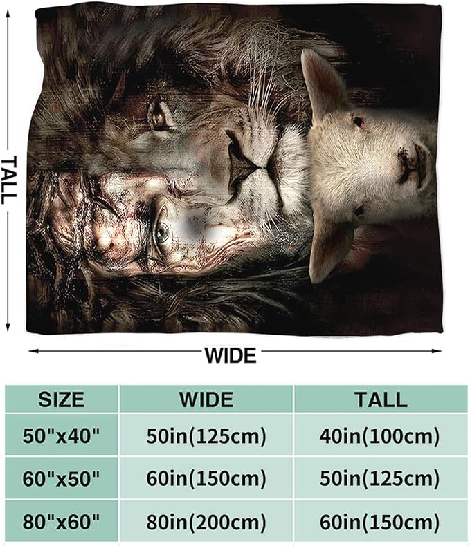 Tijuboni Jesus Lion Lamb Throw Blanket Christian Religious Gifts for Women Men Girls Boys Kids Adults Soft Flannel Fleece Blanket for Couch Sofa Bed Home Decor 40"x50"