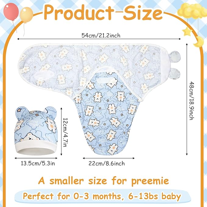 Ramede 6 Pack Preemie Swaddle Blanket with Hats Sleep Swaddle for Baby Boy Girl Preemie Newborn Sacks Soft Cotton Wearable(Planet,Blue)