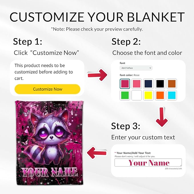 Custom Raccoon Blanket for Girls - Toddler Throw Blanket Gifts for Kids - 30" x 40" Plush Raccoon Throws for Daughter
