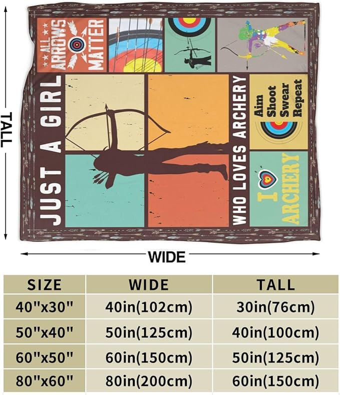 Archery Blanket Just a Girl Loves Archery Throw Blankets for Kids Teens Adults Warm Soft Lightweight Plush Sports Archery Target Print Fleece Flannel Throws Bedding Gifts for Girls 60"x50"