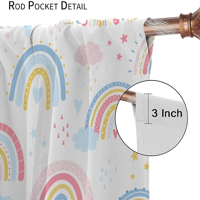Kids Rainbow Curtains Boho Cartoon Colorful Stars Love Heart Lovely Abstract Art Pattern Print Window Drapes for Girl Bedroom Living Room Kitchen Decor,2 Panel Set,63Wx72H Inch Blackout