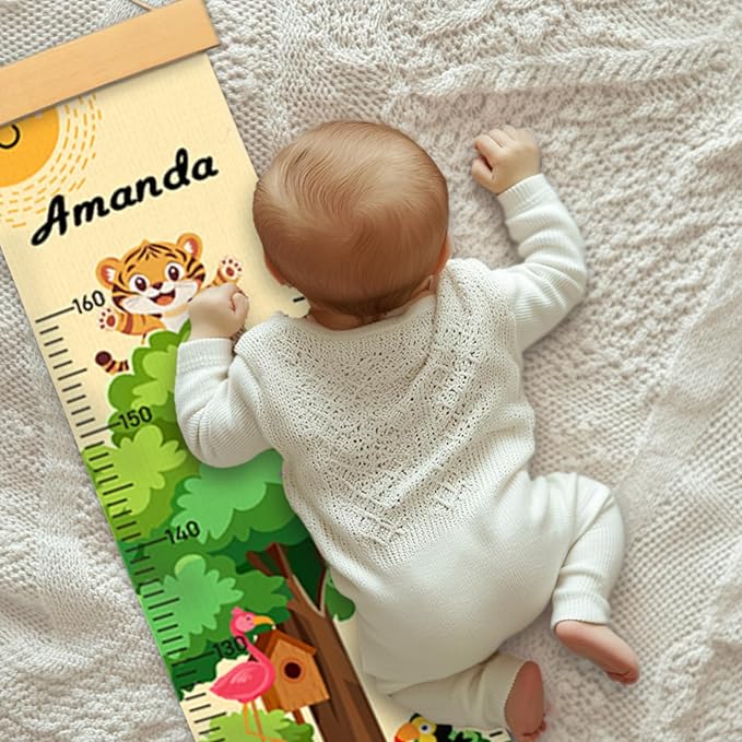 Personalized Name Growth Chart for Wall, Painted Tree Animals Canvas Height Chart for Kids Baby Child Toddler, Canvas Growth Chart for Wall Nursery Decor, Hangable & Waterproof