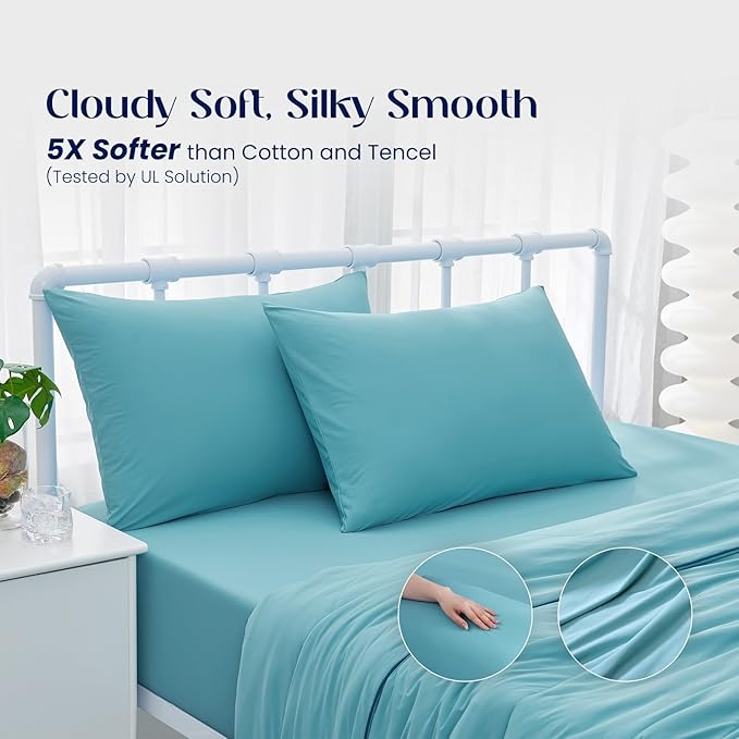 Dream Valley® King Size Sheets Set, Cooling Fitted Sheet with 2 Pillowcase-3 PCS with No Flat Sheet,Q-Max > 0.4 Aerocool, Cooling for Night Sweats, Hot Sleepers,deep Pocket up to 15",Dream Blue