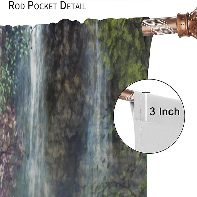 Natural Waterfall Blackout Window Curtains, Waterfalls Flowers Trees Landscape Window Drapes, for Living Room Bedroom 72" W X 63" L