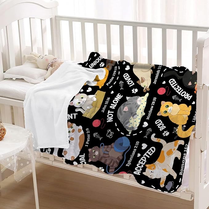 Cat Throw Blanket,Bible Verse Blanket, Christian Gifts, God Says I am Print Blankets, Meaningful Thoughtful Religious Gifts for Girls,Cat Lover Room Bed Decoration, 30"x40"