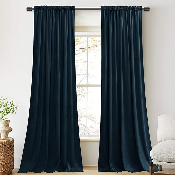StangH Velvet Curtains 132 inches Long Navy Blue High Ceiling Tall Curtains Back Tab Blackout Thermal Insulated Window Drapes for Living Dining Room Office, W52 x L132, 2 Panels