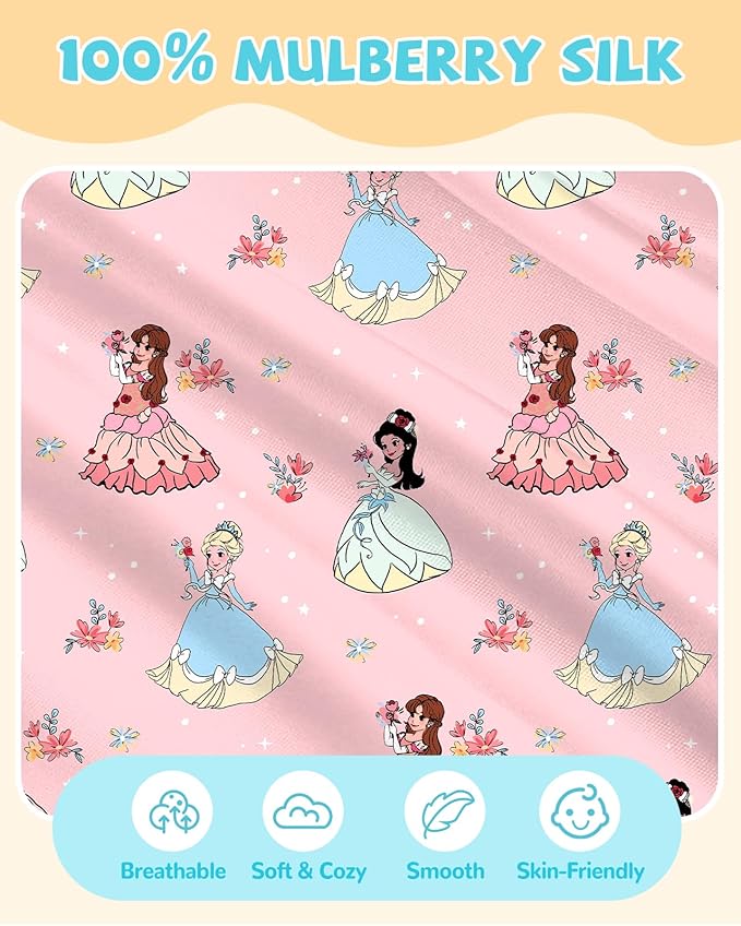 Silk Pillowcase for Kids - 30 x 20 Inches Queen Size Mulberry Silk Pillow Case with Zipper Cute Cartoon Kawaii Teens Girls Boys Pillowcase for Hair and Skin, Floral Girl