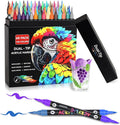 120 Colors Acrylic Paint Markers with 60 Dual-Color Brush Tips, Double Tips Acrylic Paint Pens for Rocks, Eggs, Wood, Rock, Canvas, Plastic, Glass, Ceramic