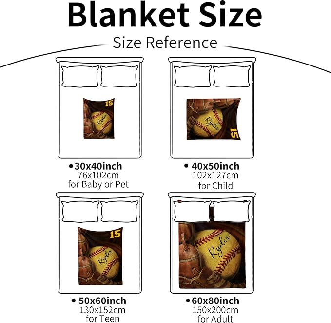 Custom Baby Softball Blanket with Name Number: Personalized Fluffy and Warm Gift for Baby Toddler Kids and Adults Birthday Skin-Friendly Flannel Fabric(30"x40")