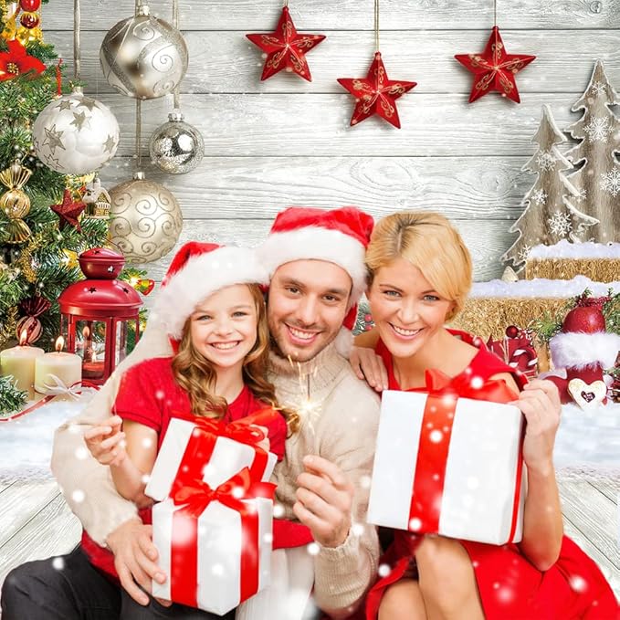 CYLYH 10x10ft White Wood Floor Photography Backdrop - Winter Snow Xmas Background for Newborn, Christmas, New Year Party Banner Decor