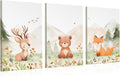 Woodland Nursery Canvas Wall Art – Hand-Drawn Forest Animals (Deer, Bear, Fox) – Large 16×24 Panels, Set of 3 – Neutral Baby Room Decor for Boys & Girls – Premium Fiber Canvas, Ready to Hang