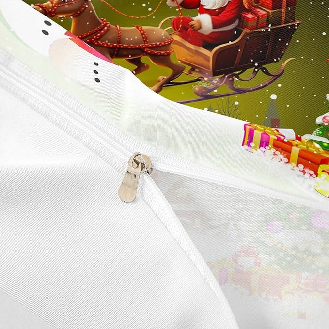 Manfei Christmas Duvet Cover Set Twin Size, Xmas Tree Snowman Comforter Cover with 1 Pillowcase, Santa Claus with Deer Bedding Set for Kids Boys Girls New Year Theme Bedspread Cover, No Comforter