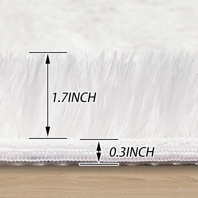 4 ft Round Fluffy White Rug for Bedroom,Tie Dyed Furry Round Carpet Non Slip Fuzzy Shaggy Plush Circle Area Rug for Living Room Teen's Room Nursery Room Playroom Kids Room Home Decor Washable