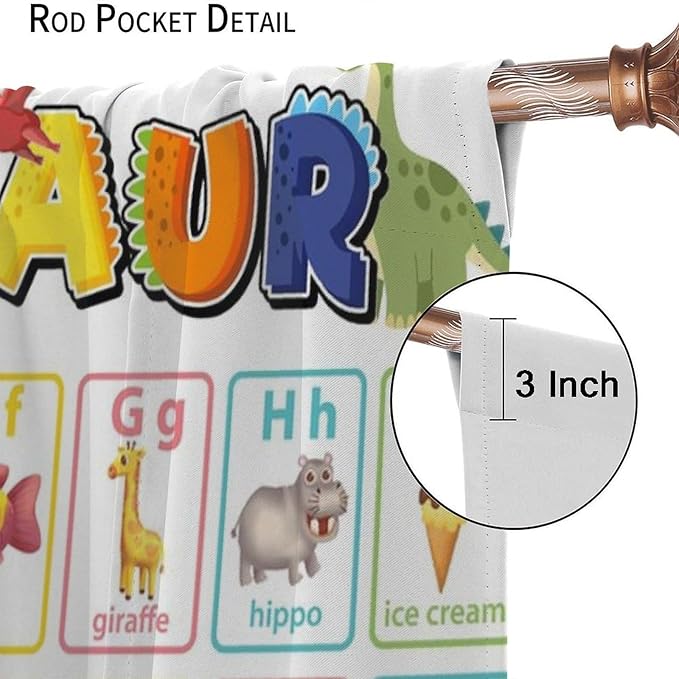 Funny Kids Alphabet Curtain, Cartoon Animal Alphabet Learning Dinosaur Boys Kids Students Baby Educational Colorful Blackout Window Treatments for Bedroom Living Room School 42" W X 54" L