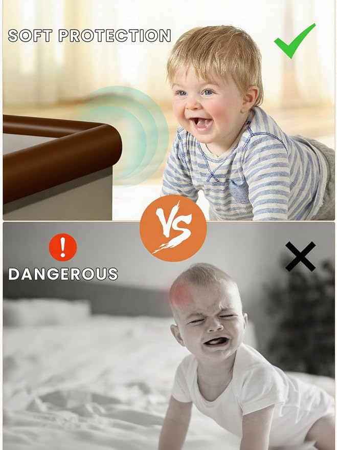 Baby Proof Edge Corner Protector, 16.4FT 0.47''Th L-Shape Furniture Corner & Edge Safety Bumper with 10 Corners, Pre-Taped, Soft NBR Rubber Foam Desk Edge Cushion Wall Corner Protector(Dark Brown)