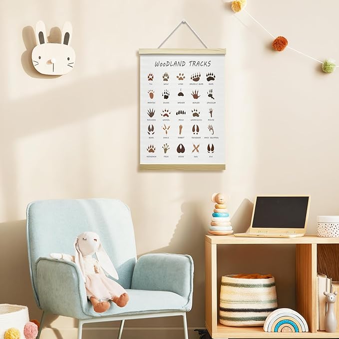 Nopoben Woodland Tracks Poster Hanger Frame, Animal Tracks Wall Art With Wooden Poster Hanger, Educational Animals Wall Decor, Forest Hunting Boy Nursery Decor(12x16 Inches)-18