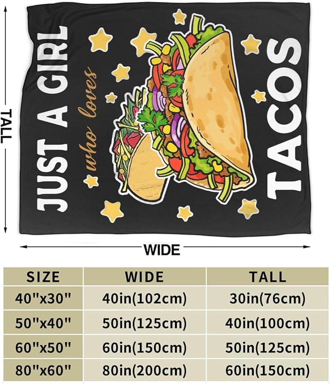 Taco Blanket for Girls Just Girl Who Loves Tacos Throw Blanket Soft Cozy Warm Fuzzy Fleece Tacos Food Bedroom Decor Blanket Gifts for Kids Women Men Adults Couch Sofa Bedding 50"X40"
